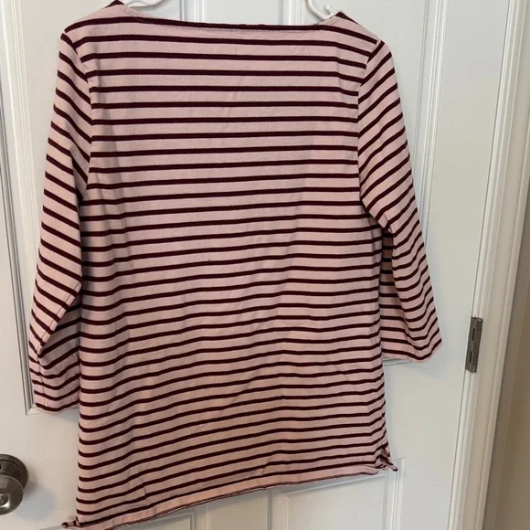 Lands' End Boatneck Tunic Pink and Burgundy Striped Top - Picture 3 of 7